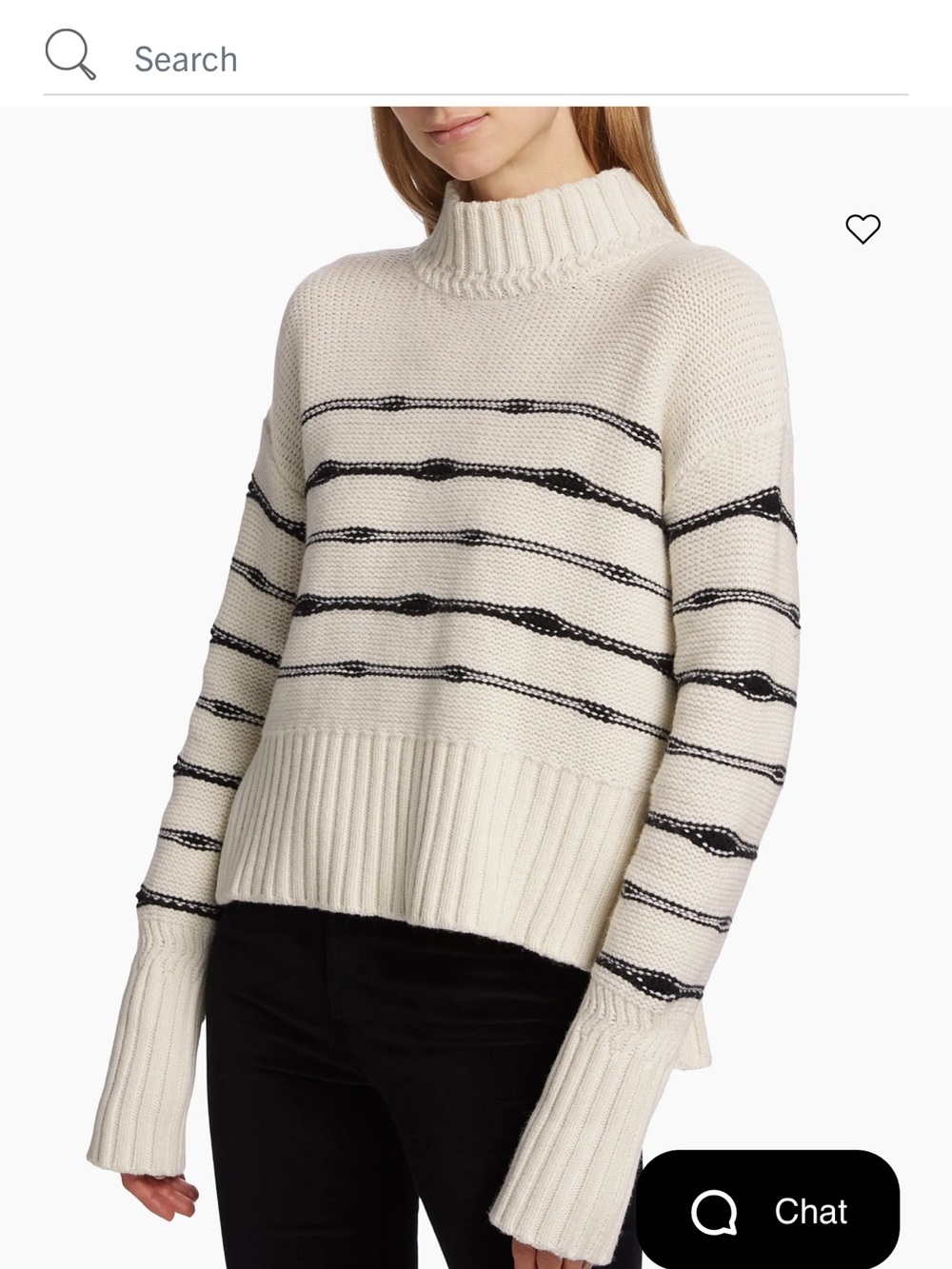 Veronica Beard Cream and Black Striped Mock Neck Sweater